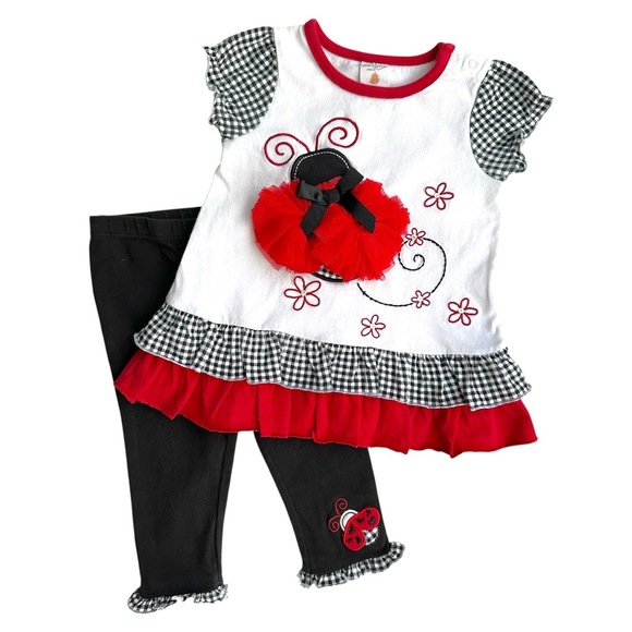 Starting Out Infant Girls 12 Months White Red Ladybug Gingham Ruffle Outfit Set - Picture 9 of 9